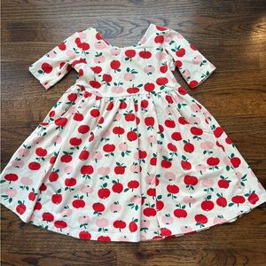 Hanna Andersson Dress with Red Apple Print scoop back half sleeve 5T